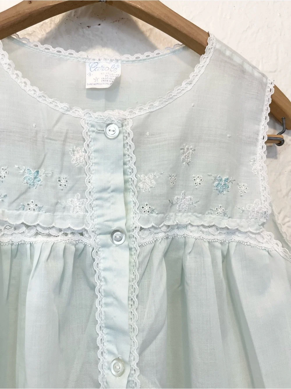 Vintage Micro Mini Babydoll Sleep Dress Blue Eyelet Lace Floral XS - Picture 11 of 14